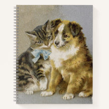 Vintage cat and dog intimate friendship