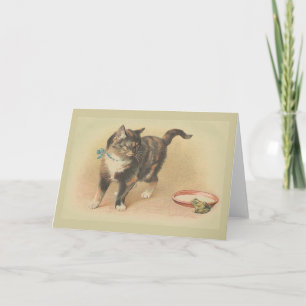 Vintage Cat and Frog Note Card Karte