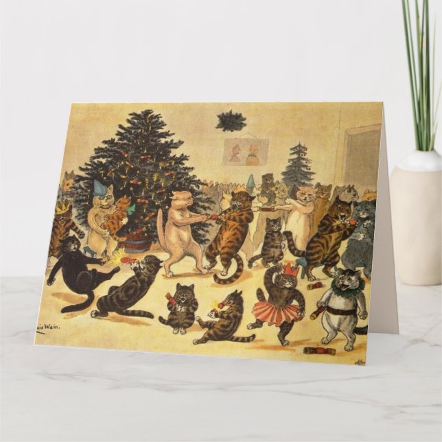 VINTAGE CAT CHRISTMAS LOUIS WAIN Grußkarte Karte (Vorderseite)