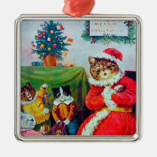 Vintage Cat Christmas, Louis Wain Ornament Aus Metall
