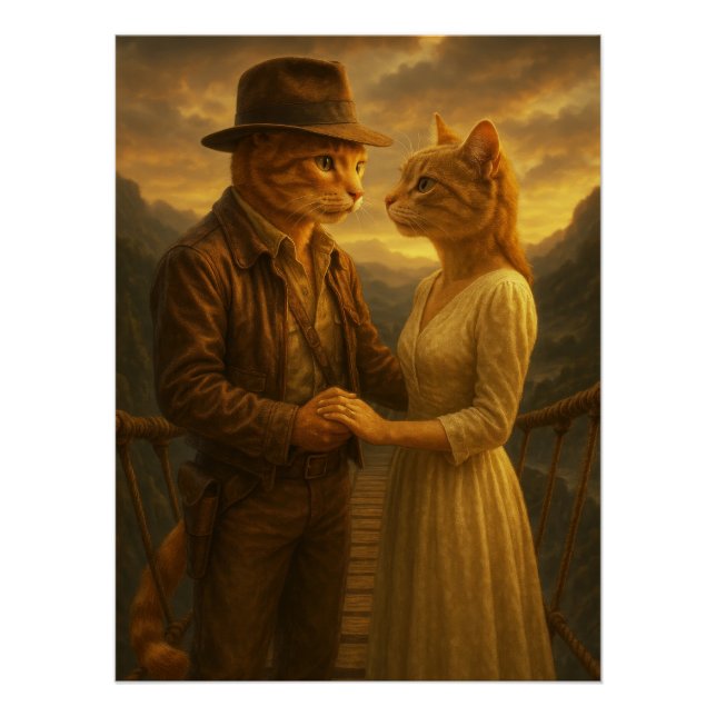 Vintage Cat Couple Portrait - Classic Romance Poster (Vorderseite)