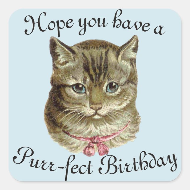 Vintage Cat Happy Birthday Stickers (Vorderseite)