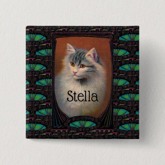 Vintage Cat Illustration Art Button (Vorderseite)