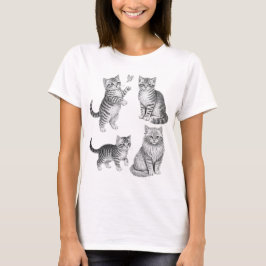 Vintage Cat Illustration Cottagecore Kitten Sketch T-Shirt