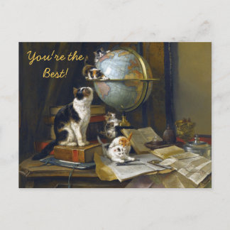 Vintage Cat Kittens World Globe You're the Best    Postkarte
