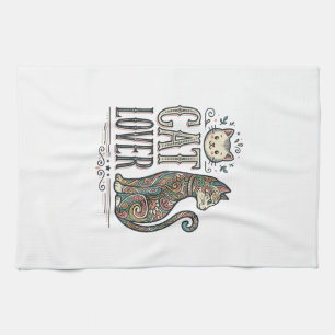 Vintage-Cat-Liebhaber-Gravur-Stil Grafik-Shirt_1 Geschirrtuch