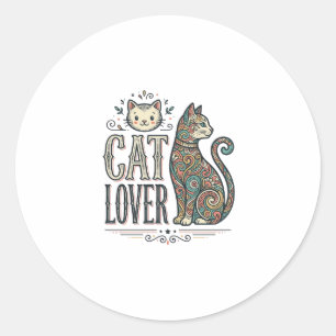 Vintage-Cat-Liebhaber-Gravur-Stil Grafik-Shirt_1 Runder Aufkleber