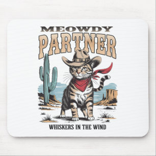 Vintage Cat Meowdy Partner Cowboy-Geschenke für Mä Mousepad