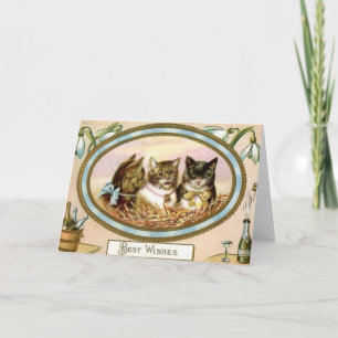 Vintage Cat New Year's Grußkarte Feiertagskarte