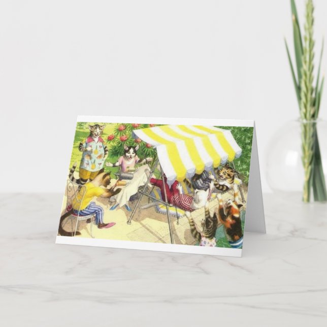 Vintage Cat Pool Party Chaos Note Card Karte (Vorderseite)