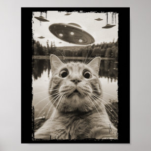 Vintage Cat Ufo Begegnungen - Funny Ufo und Cat Se Poster