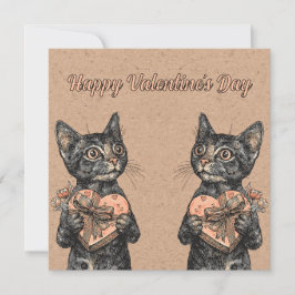 Vintage Cat With Heart Box Valentines Day Feiertagskarte