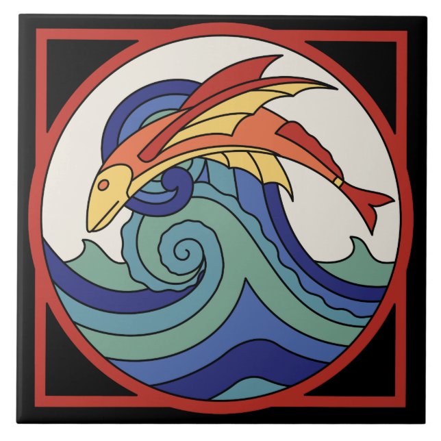 Vintage Catalina-Insel-Fliegen-Fisch-Fliese Fliese (Vorderseite)