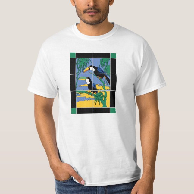 Vintage Catalina-Insel-Fliese Toucan Wandentwurf T-Shirt (Vorderseite)