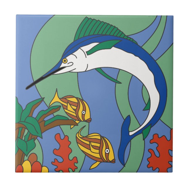 Vintage Catalina-Insel-Speerfisch-Fliese Fliese (Vorderseite)