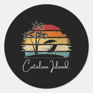 Vintage Catalina Island Beach Palmen Frühling und Runder Aufkleber