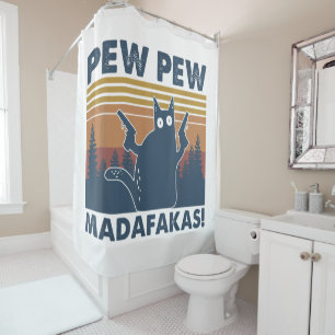Vintage Cats Pew Pew Madafakas Funny Crazy Cat Duschvorhang