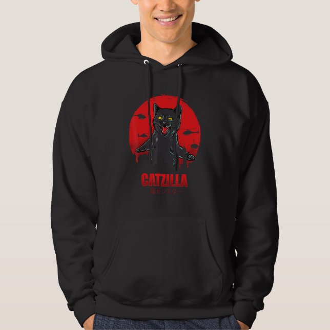 Vintage Catzilla Japanese Sunset Style Cat Kitten  Hoodie (Vorderseite)
