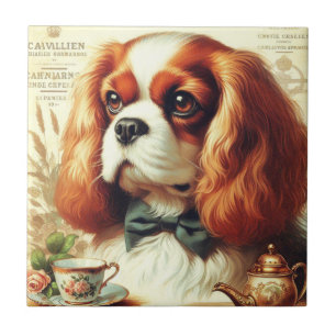 Vintage Cavalier King Charles Spaniel Gemälde Fliese