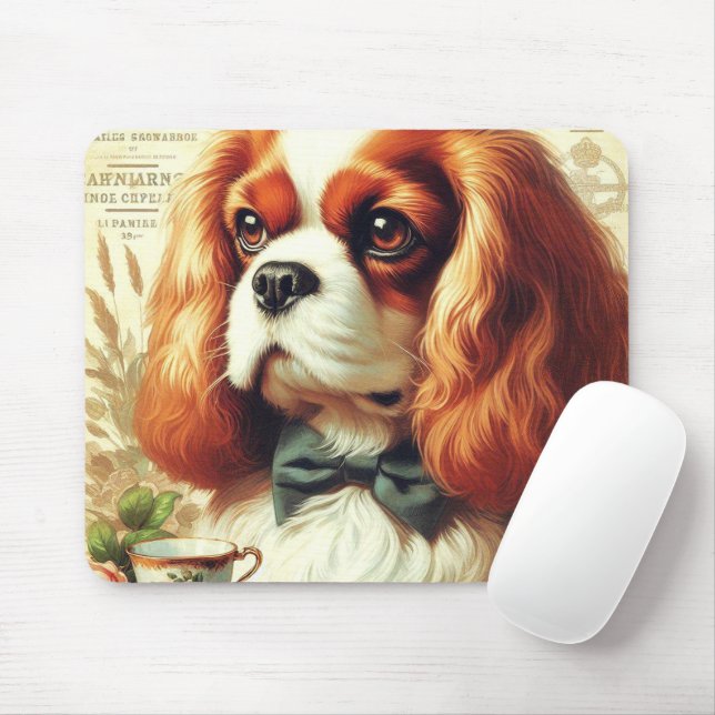Vintage Cavalier King Charles Spaniel Gemälde Mousepad (Mit Mouse)