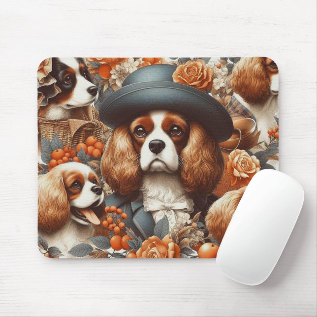 Vintage Cavalier King Charles Spaniel Gemälde Mousepad (Mit Mouse)
