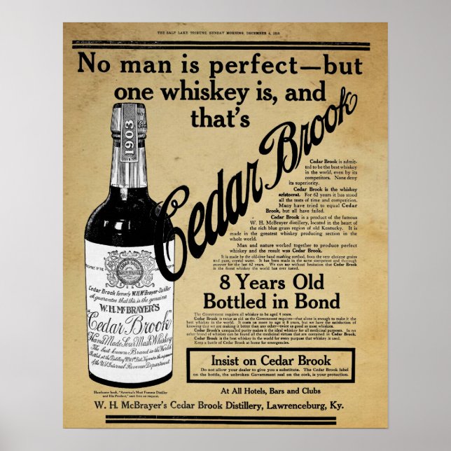 Vintage Cedar Brook Whiskey Bar Printwerbung Poster (Vorne)