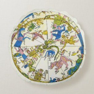 Vintage Celestial, Arabische Sphäre, Sternbilder Rundes Kissen