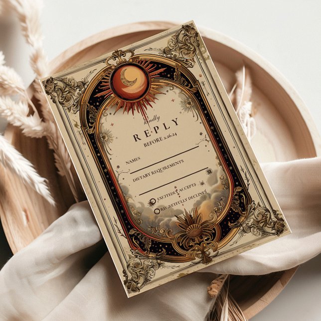 Vintage Celestial Art Nouveau Wedding RSVP Karte (Von Creator hochgeladen)