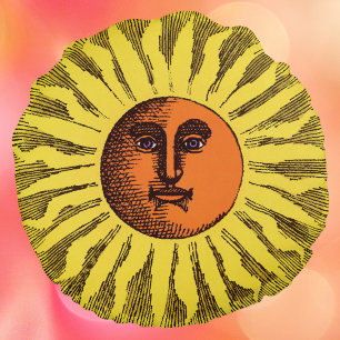 Vintage Celestial Gelb Lachende Glückliche Hippie Rundes Kissen