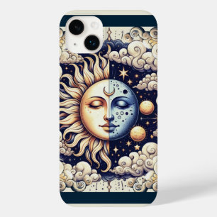 Vintage Celestial Halb Sonne & Mond Blau Gelb Case-Mate iPhone 14 Plus Hülle