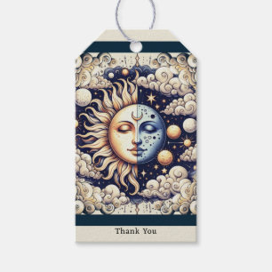 Vintage Celestial Halb Sonne & Mond Blau Gelb Geschenkanhänger