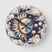 Vintage Celestial Halb Sonne & Mond Blau Gelb