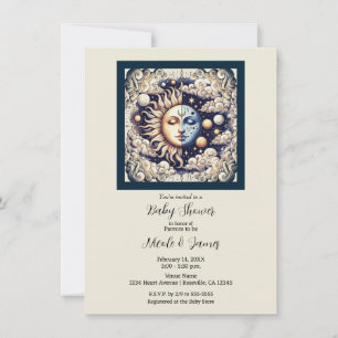 Vintage Celestial Halb Sonne und Mond Baby Shower Einladung