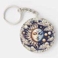 Vintage Celestial Halb Sun & Moon Blau gelb