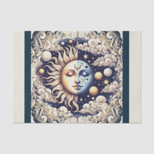 Vintage Celestial Halb Sun & Moon Blau gelb Seidenpapier
