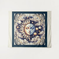 Vintage Celestial Halb Sun & Moon Blau gelb