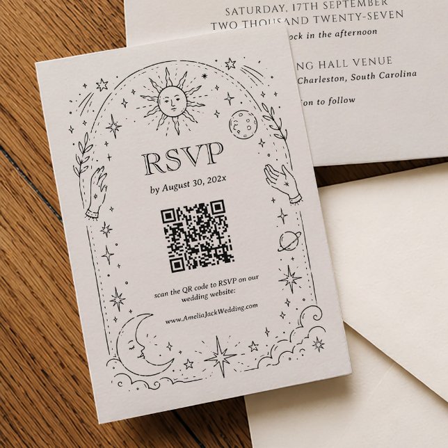 Vintage Celestial Hochzeit Qr Code RSVP Karte (Von Creator hochgeladen)