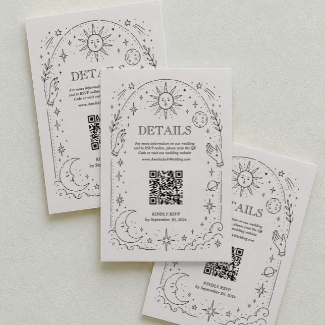 Vintage-Celestial-Hochzeitsdetails-QR-Code Begleitkarte (Von Creator hochgeladen)