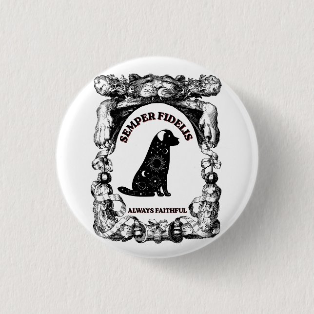Vintage-Celestial-Hundeposter Semper Fidelis Button (Vorderseite)