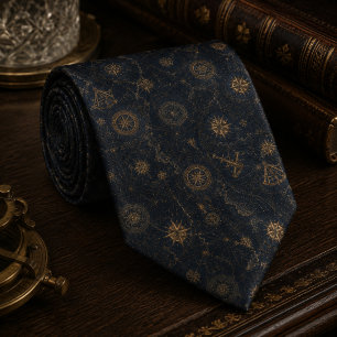 Vintage Celestial Kompass Navy Blau Krawatte