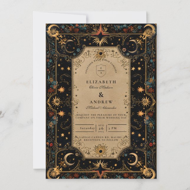 Vintage Celestial Renaissance Wedding Einladung (Vorderseite)