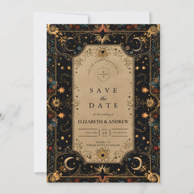 Vintage Celestial Renaissance Wedding Save The Date (Vorderseite)