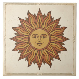 Vintage Celestial-Sonnen-Gesicht Fliese