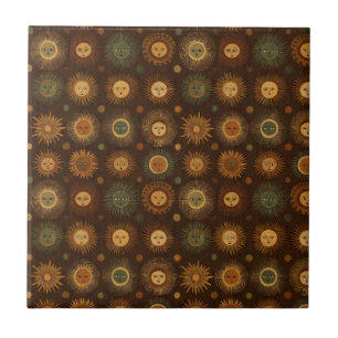 Vintage Celestial-Sonnen-Gesichtsmuster Fliese