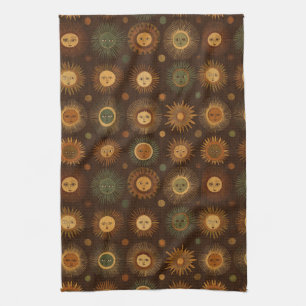 Vintage Celestial-Sonnen-Gesichtsmuster Geschirrtuch
