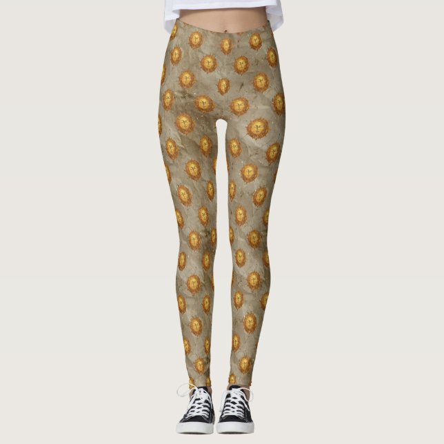 Vintage Celestial Sun Astrologie Muster Leggings (Vorderseite)