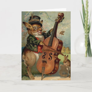 Vintage Cello Playing Easter Bunny Easter Card Feiertagskarte
