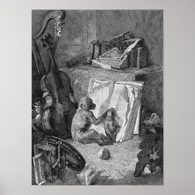 Vintage Cello und Affenmusik Kunstmuseum Monte San Poster (Vorne)