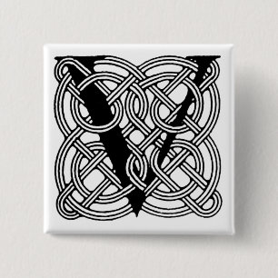 Vintage-Celtic-Knoten-Monogramm Buchstabe V Druck Button