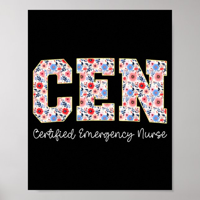 Vintage Cen Certified Emergency Nurse Wildflowers  Poster (Vorne)